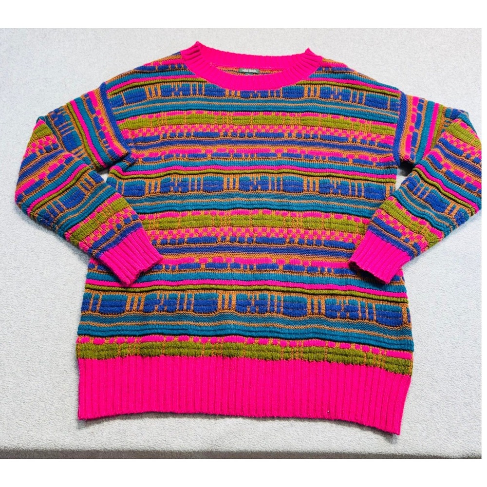 Wild Fable Sweater Womens M Pink Multicolor Geometric Knit Crewneck Retro Bright